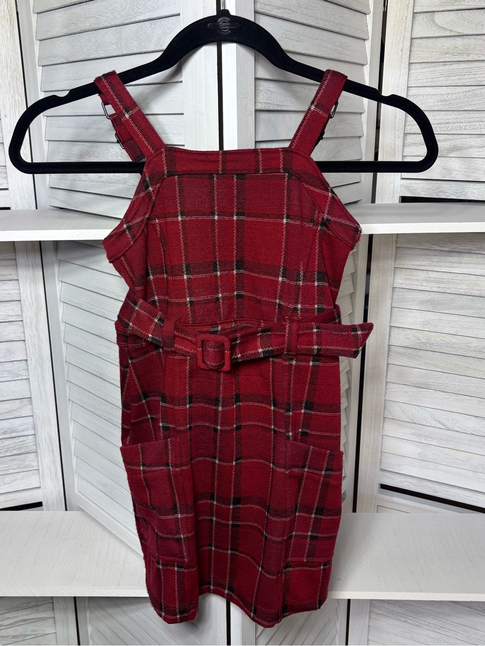 Abercrombie Kids Plaid Overall Dress Girls 5/6 Red Utility Pockets